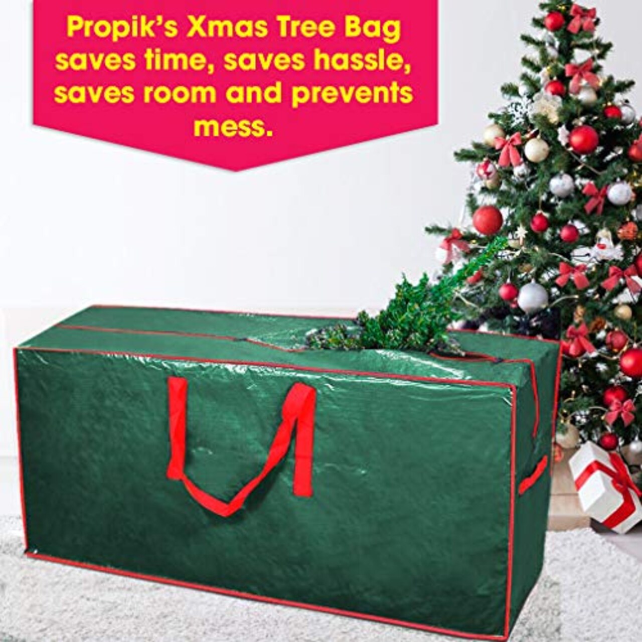 Christmas Tree Storage Bag | Fits Up to 9 Ft. Tall Disassembled Tree | 65” X 15” X 30” Holiday Tree Storage Case | Xmas Storage Container with Handles and Sleek Zipper (Green)